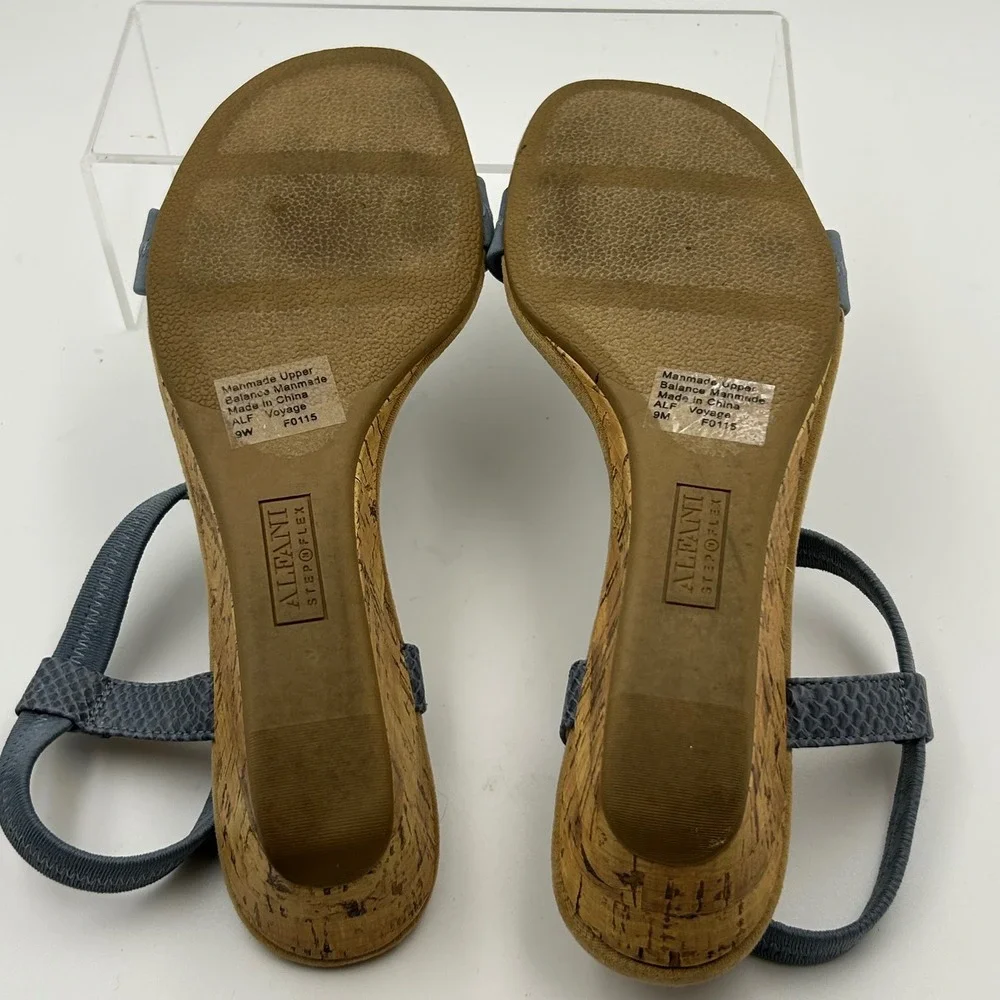 Alfani Voyage Wedge Sandals Womens 9M Blue T-Strap Cork Heel Coastal Summer
